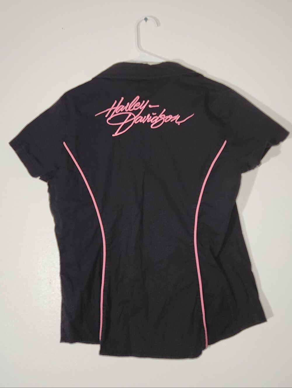 Women's Harley-Davidson Zip Up Black Top with Pink Detailing